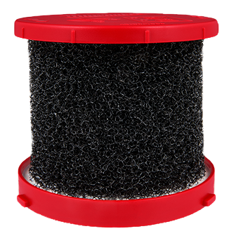 Reusable foam wet filter with red plastic end caps for wet/dry vacuums, ideal for dust collection and woodworking tools.