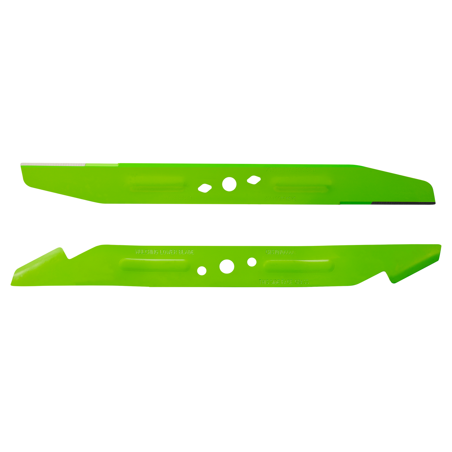 Bright green metal lawn mower blades with multiple mounting holes for outdoor power tool parts under $50 in home improvement collections