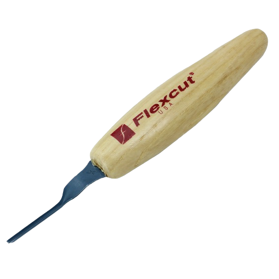 Wood handle carving tool with narrow blade for fine detail work in woodworking and carving collections