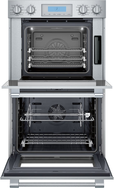 Stainless steel built-in double steam wall oven with digital display and multiple racks from Thermador appliances collection