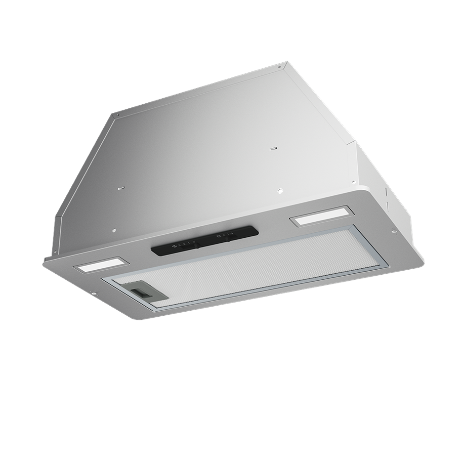 Energy-efficient 21-inch stainless steel insert range hood with LED lights and mesh filters for kitchen ventilation