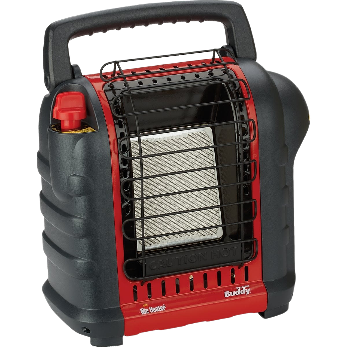 Compact red and black portable radiant propane heater with protective front grate in Under $100 and All Products collections