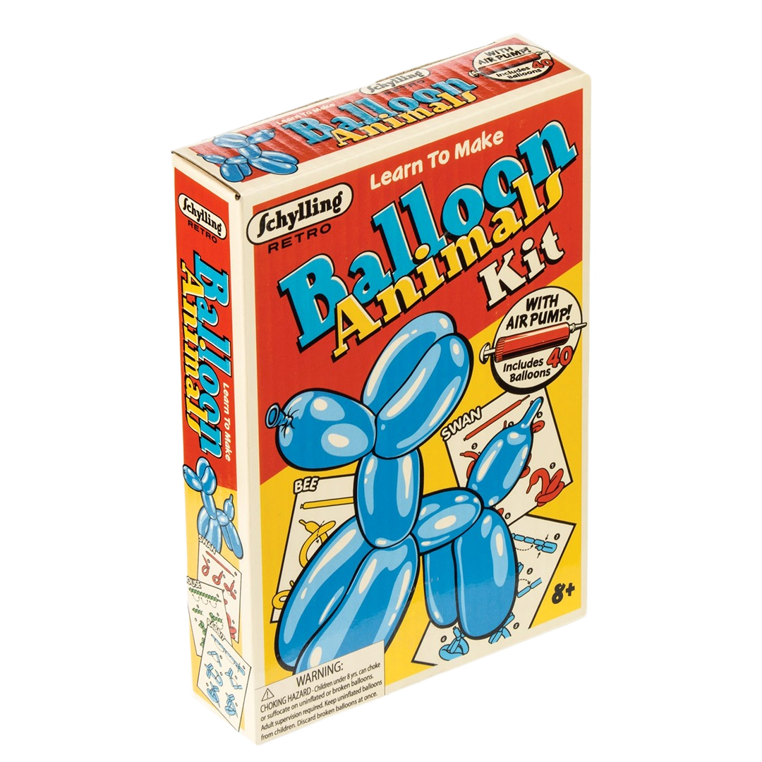 Boxed kit for creating animal-shaped balloons with included air pump and 40 colorful balloons for creative play activities