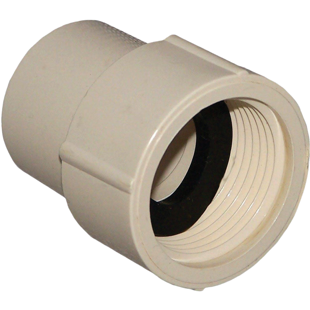 White CPVC pipe adapter with female threaded connection, used in plumbing and PVC fittings under $50 for home improvement.