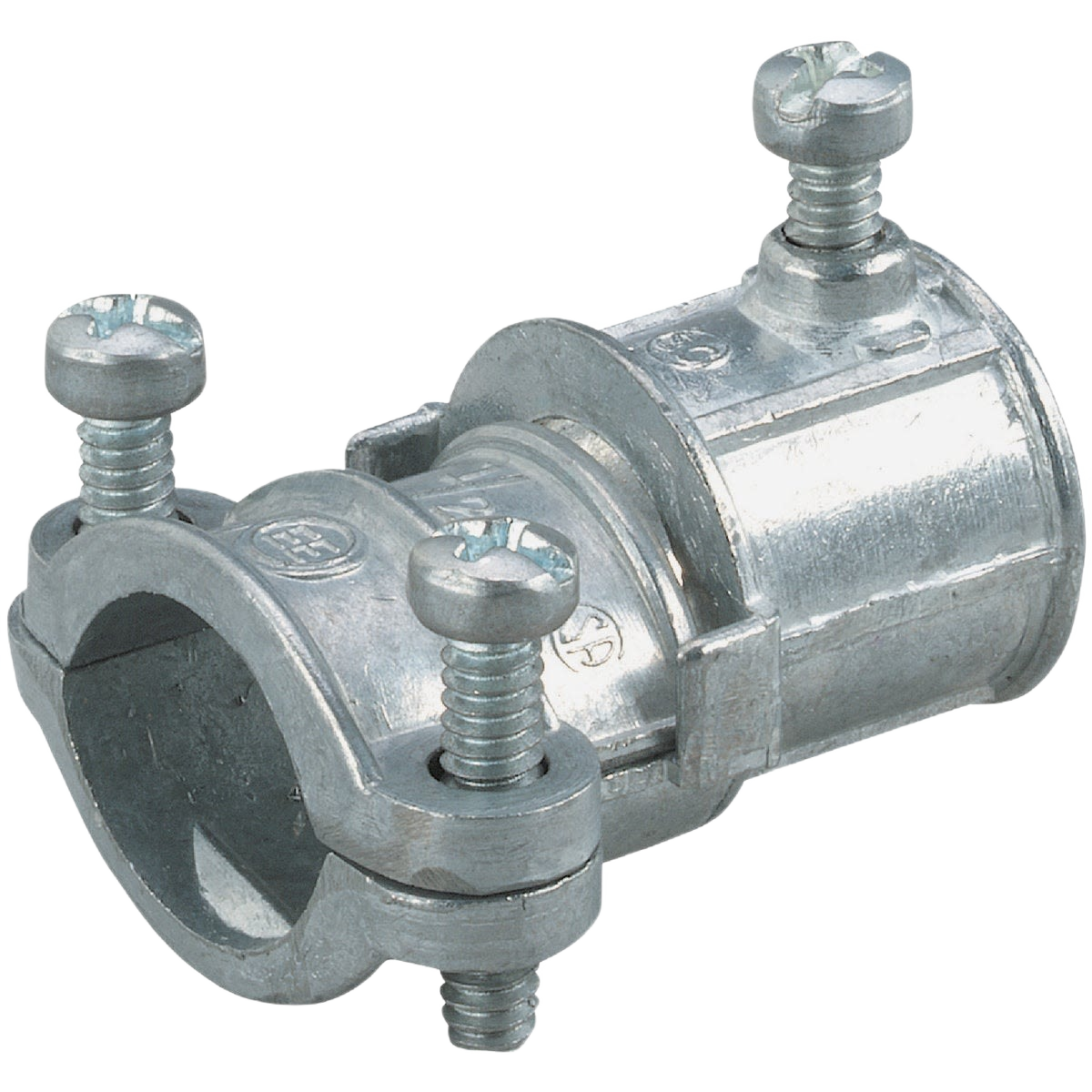 Die-cast zinc conduit coupling with set screws for secure attachment in electrical conduit and home improvement projects