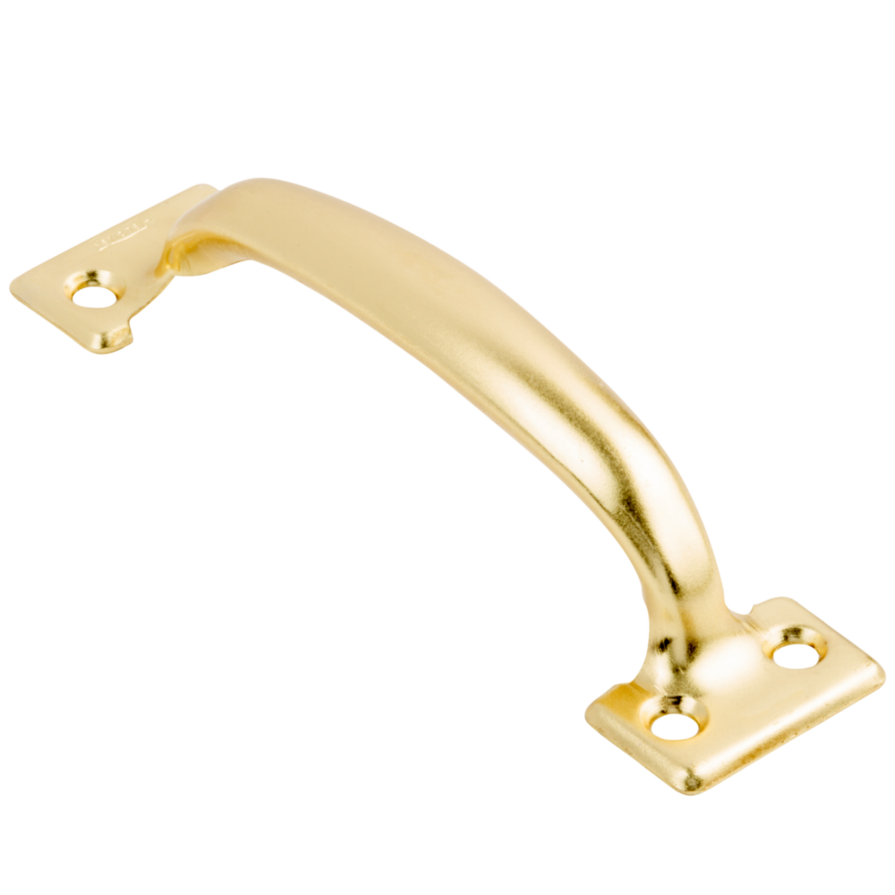 Brass utility door pull with mounting holes for cabinets and furniture hardware in home improvement collections