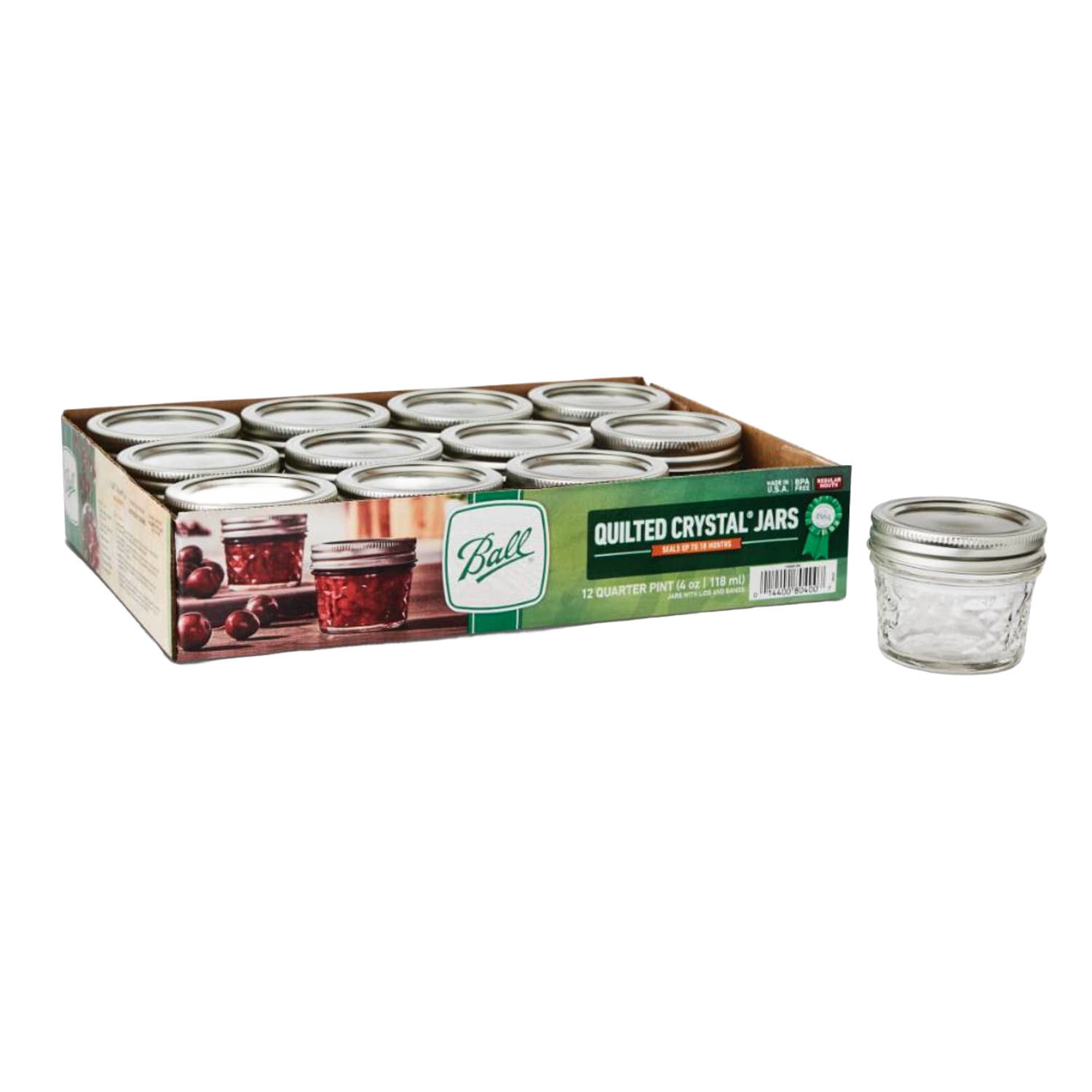 Set of 12 clear quilted glass jars with metal lids for kitchenware and home food storage under $50 collection.