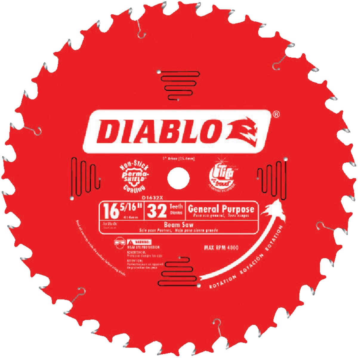 Red general purpose saw blade with 32 teeth for woodworking and power tool accessories in home improvement.