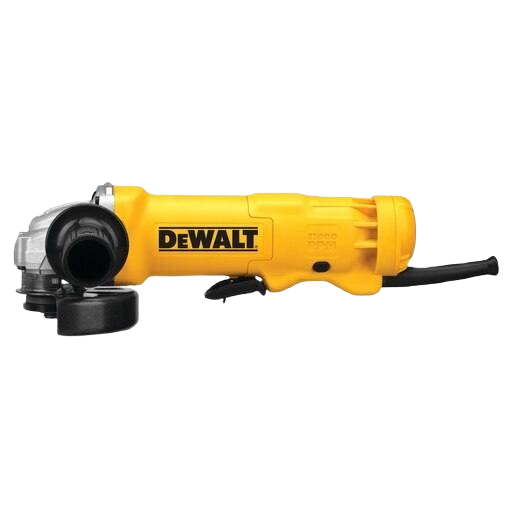 Yellow DEWALT small angle grinder with side handle and power cord for versatile home improvement tool use