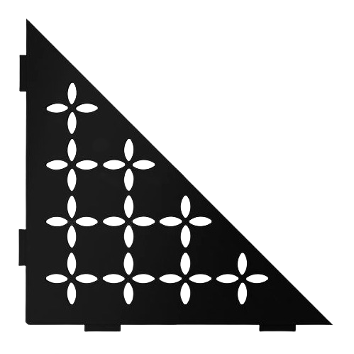 Matte black triangular corner shelf with floral cutout design for tile flooring and home improvement projects under $100