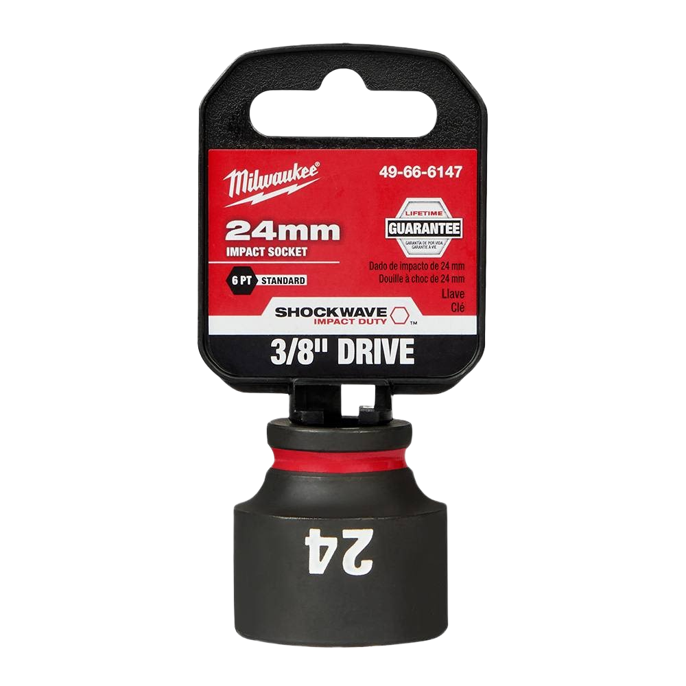 24mm 6-point impact socket with 3/8 inch drive, durable Milwaukee tool for hand tools and woodworking collections