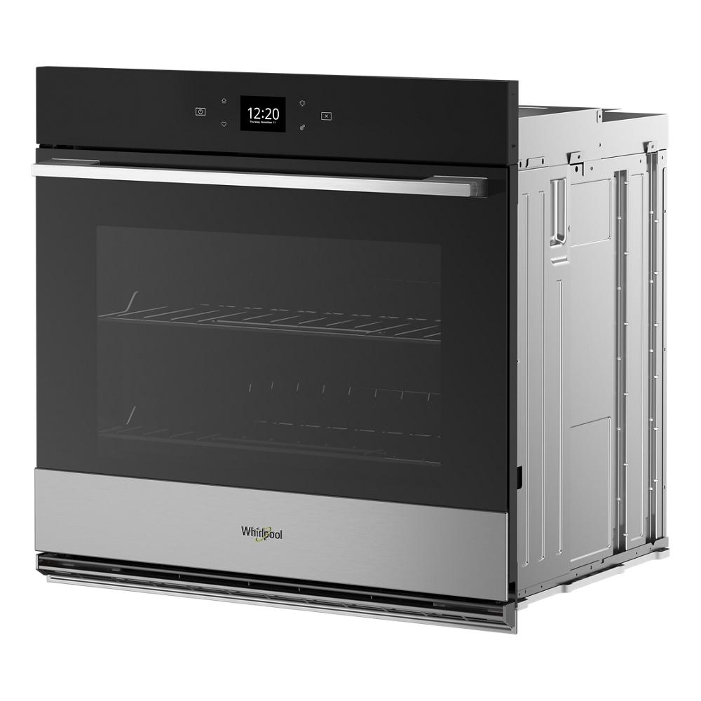 Stainless steel and black single wall oven with digital display, convection cooking, and air fry feature in Wall Ovens collection