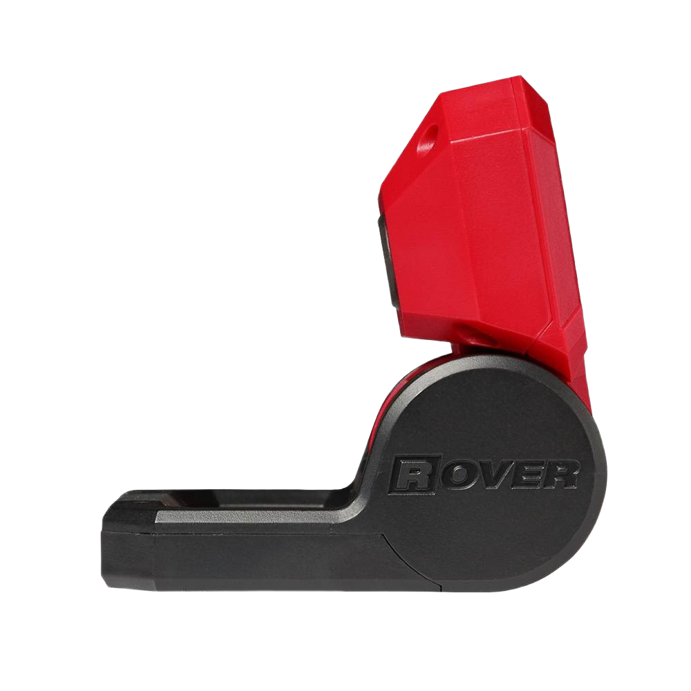 Compact red and black pivoting flood light with integrated battery, designed for portable tools and home improvement use