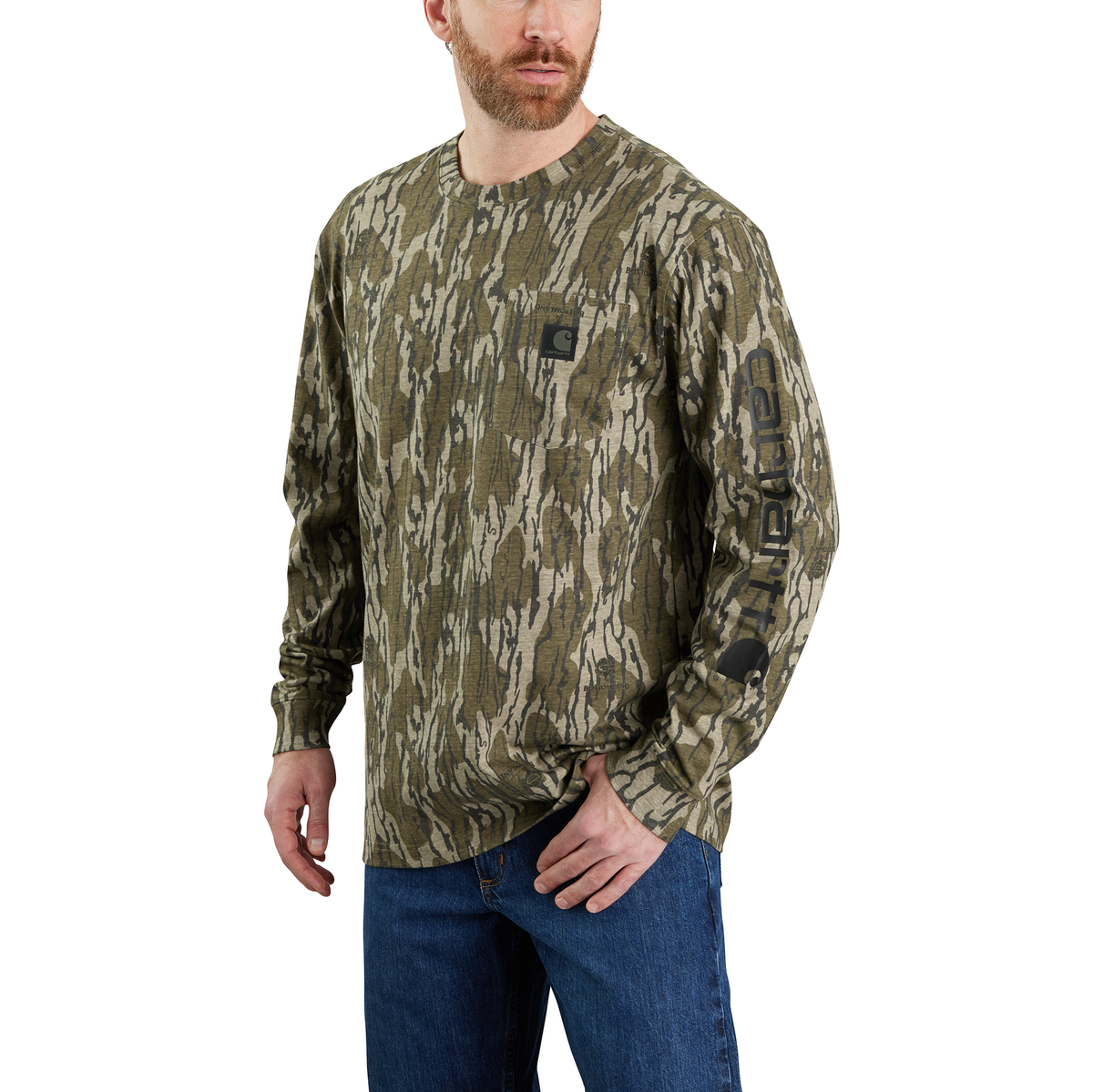 Carhartt Dearborn Loose LS Camo T-Shirt - Mossy Oak Bottomland Camo, Small