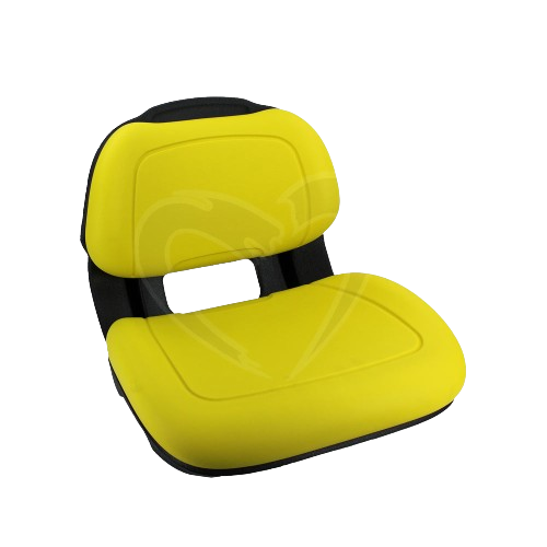 Yellow padded tractor seat with black frame designed for durable comfort in automotive and John Deere parts collections
