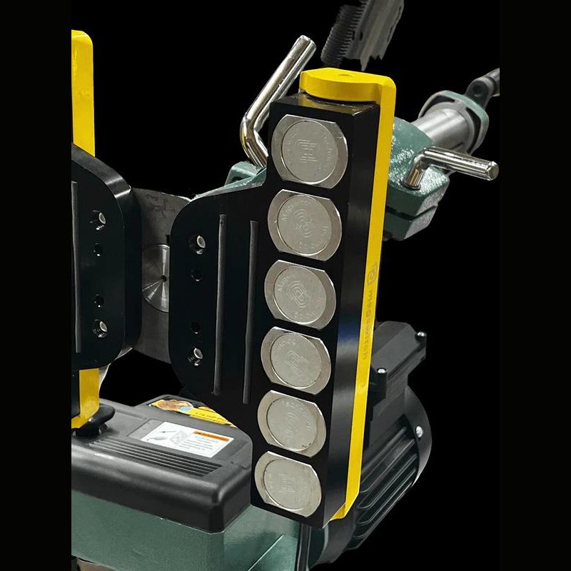 Industrial magnetic power feeder mount with switchable magnets for precise placement on cast iron tool surfaces
