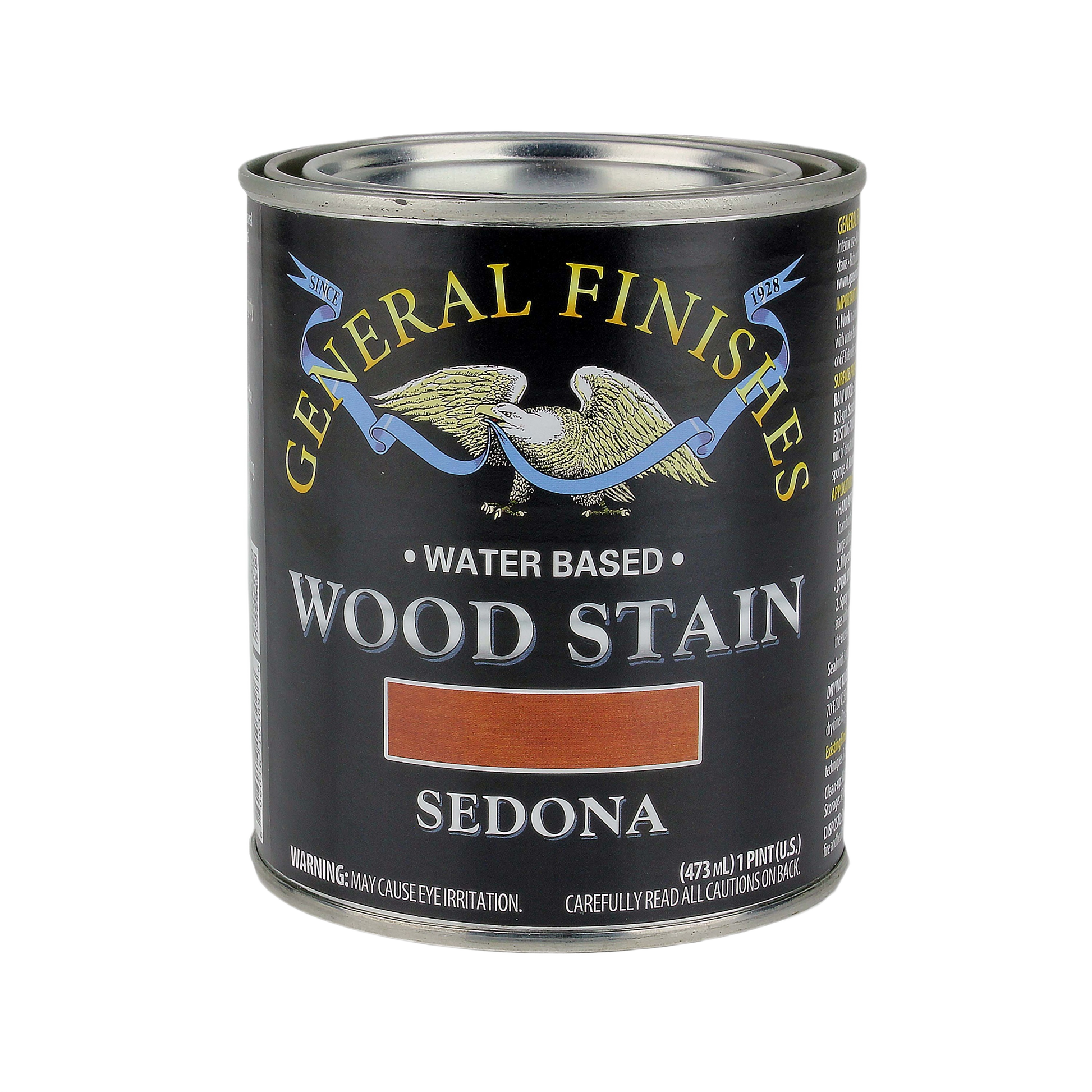Can of General Finishes water based wood stain in Sedona color for interior wood finishing projects
