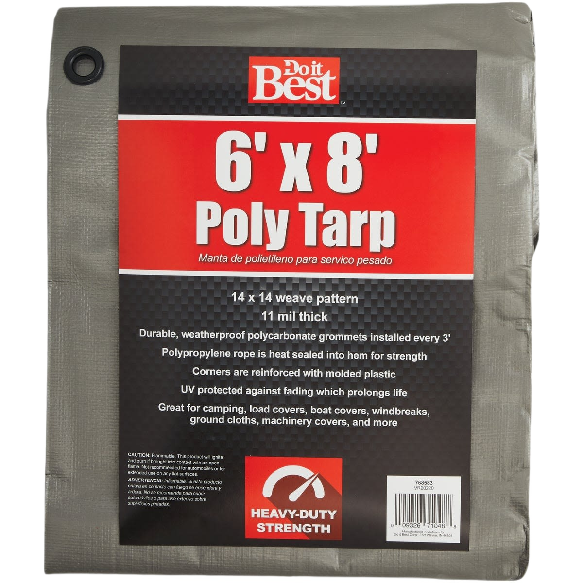 Silver woven heavy-duty poly tarp with reinforced corners and grommets for versatile home improvement use