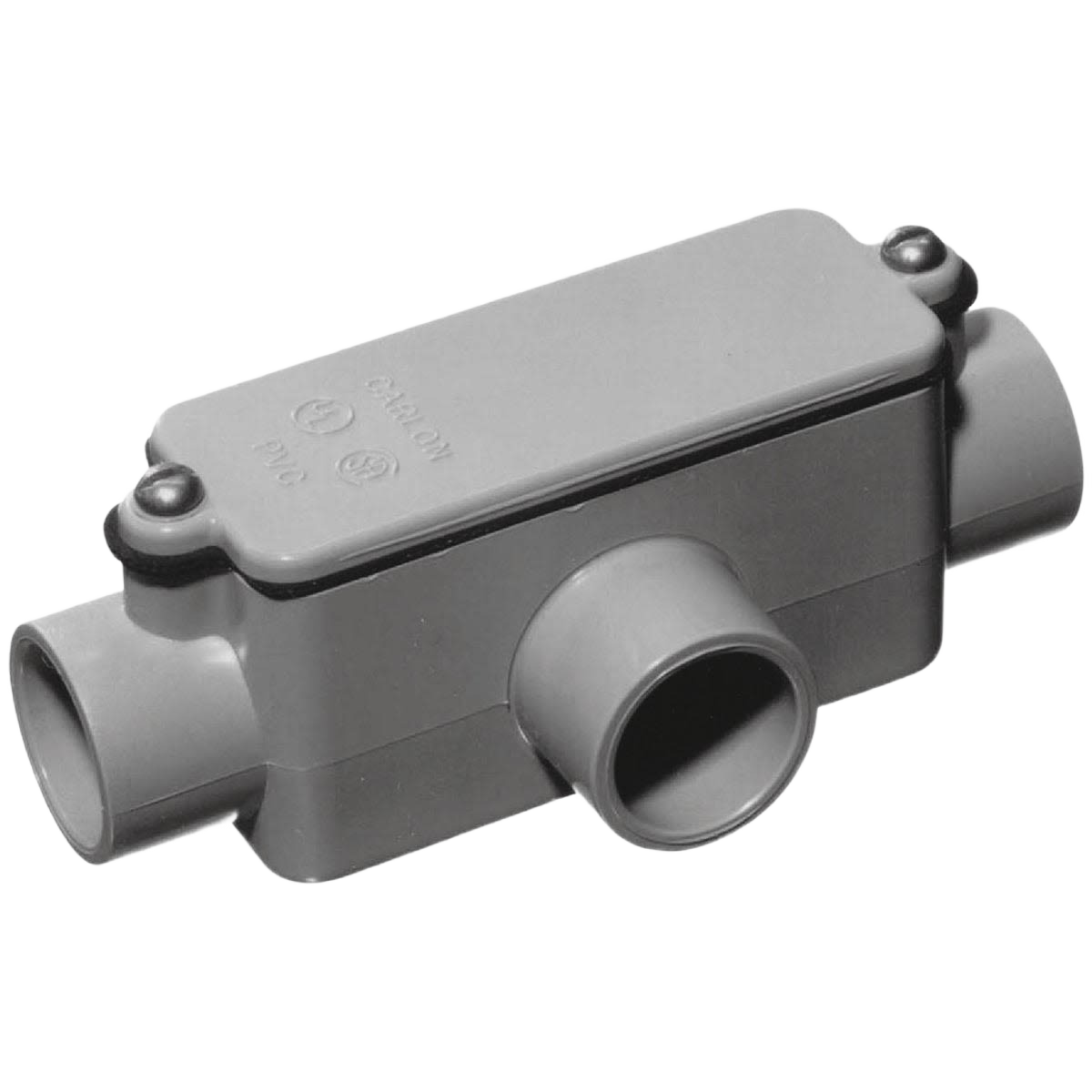 Gray PVC T access fitting with removable cover for electrical conduit connections under $50 collection