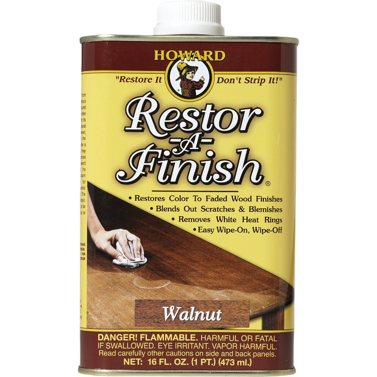 16 oz can of walnut wood finish restorer for repairing scratches and restoring color in wood finishing projects