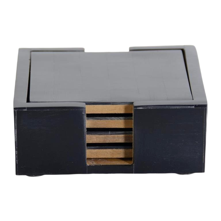 Set of four black resin tile and brass coasters with holder for home accents and decor under $50 collections
