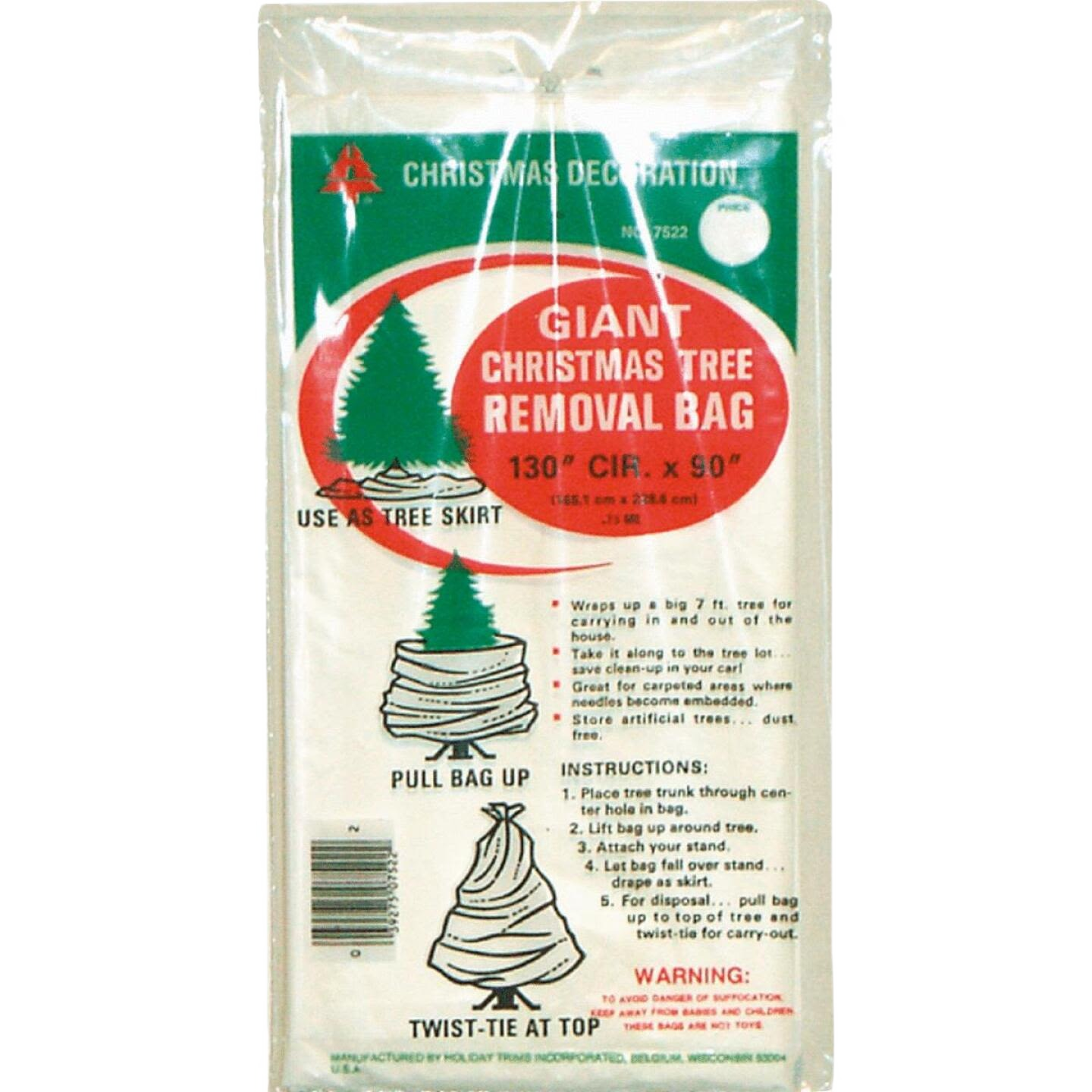 Large white plastic bag for wrapping and transporting Christmas trees, suitable for holiday cleanup and storage tasks