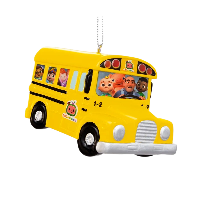 Yellow bus Christmas ornament featuring Cocomelon characters for tree decoration under $50 collection