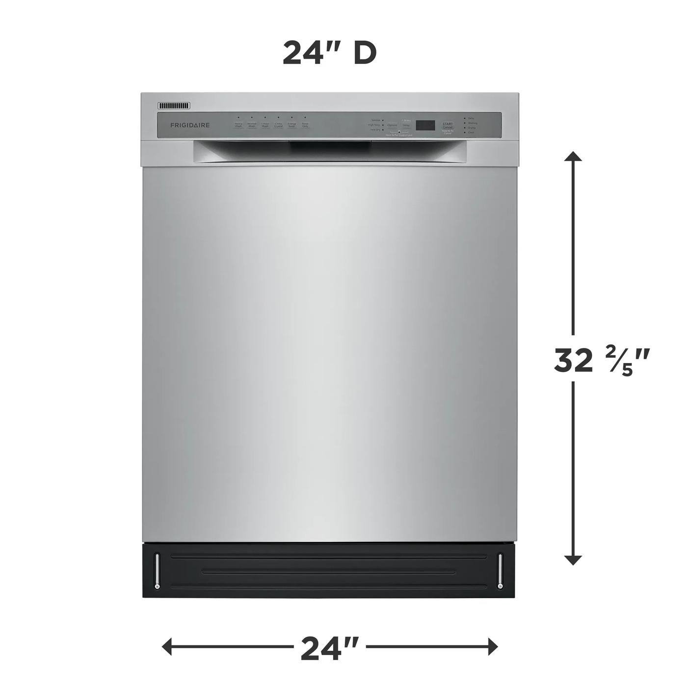 Front view of stainless steel dishwasher with digital controls and ventilation grille from Kitchen & Kitchenware collection