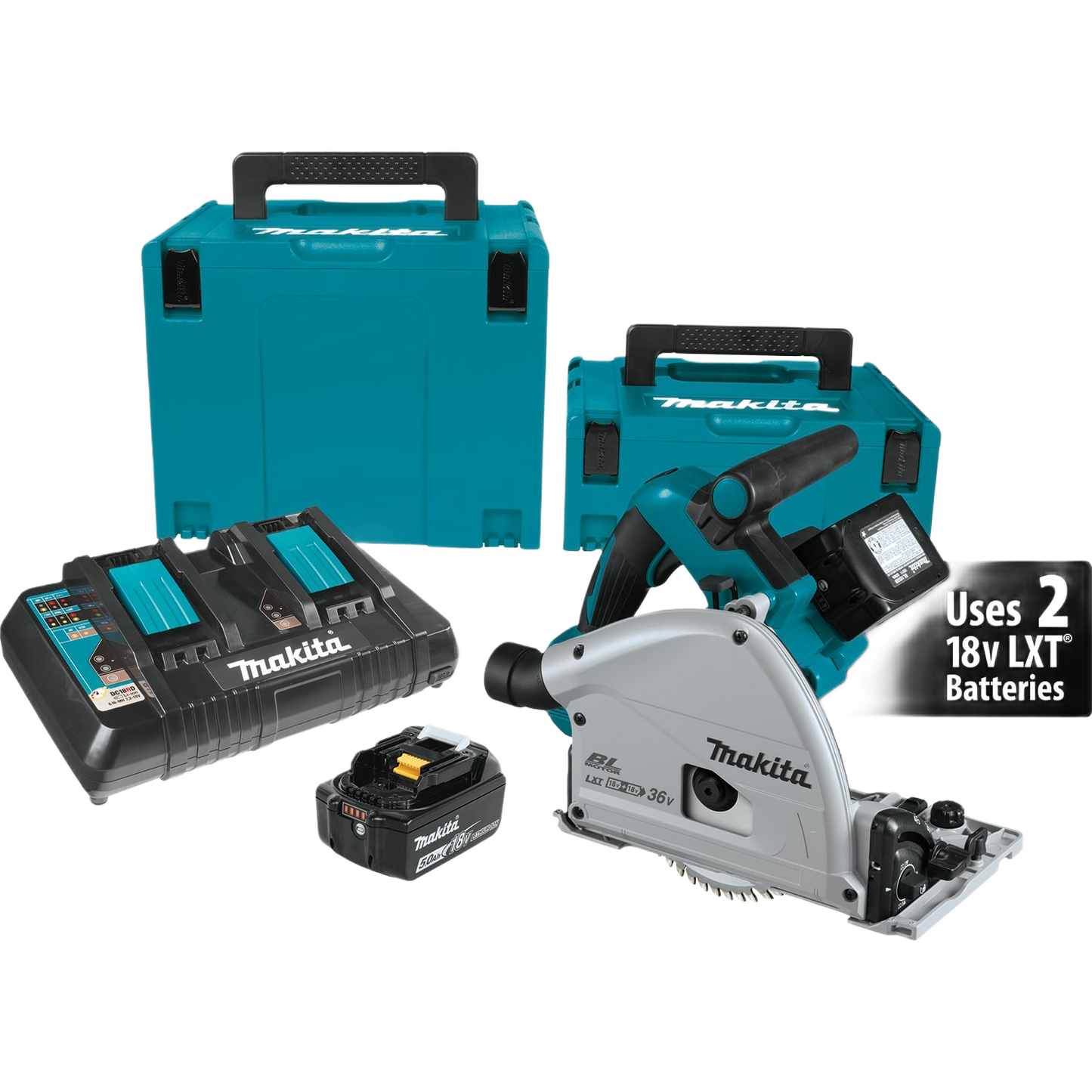 cordless brushless circular saw kit with dual battery charger and durable carrying cases for home improvement use