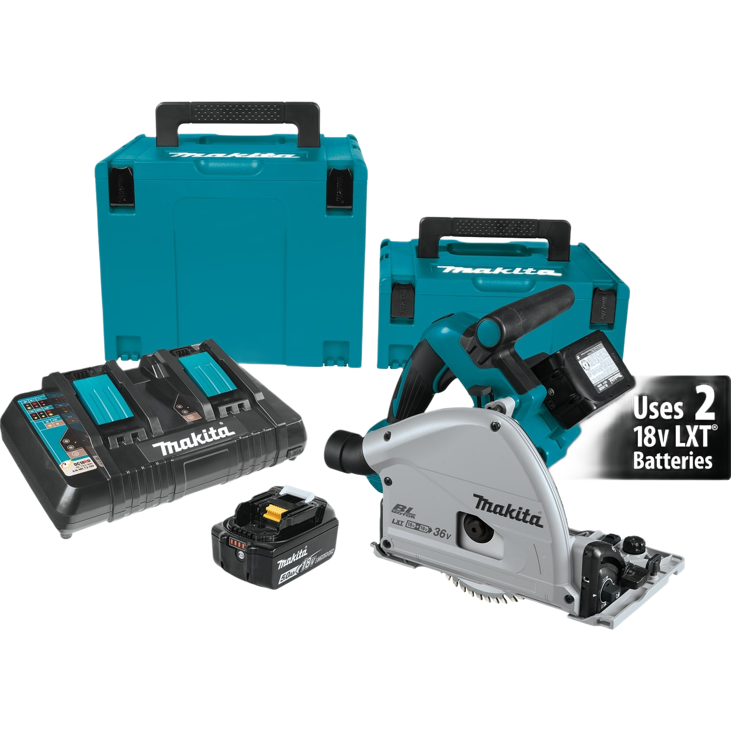 cordless brushless circular saw kit with dual battery charger and durable carrying cases for home improvement use