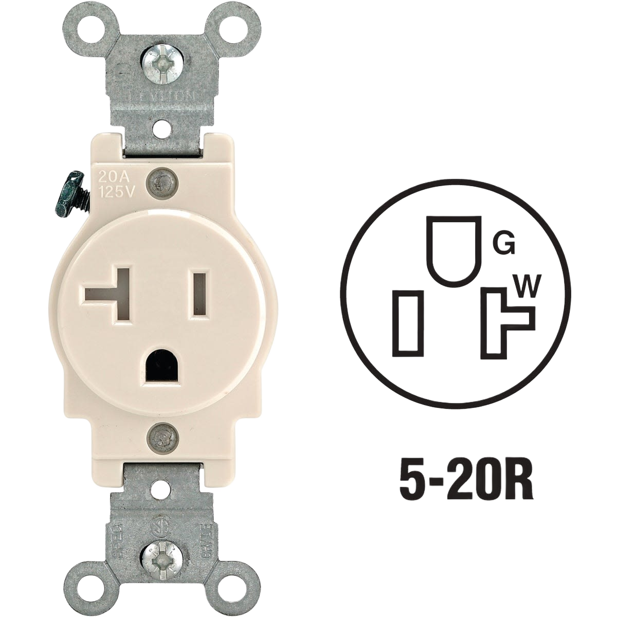 Light almond commercial grade tamper resistant electrical outlet with 20 amp capacity for home improvement use