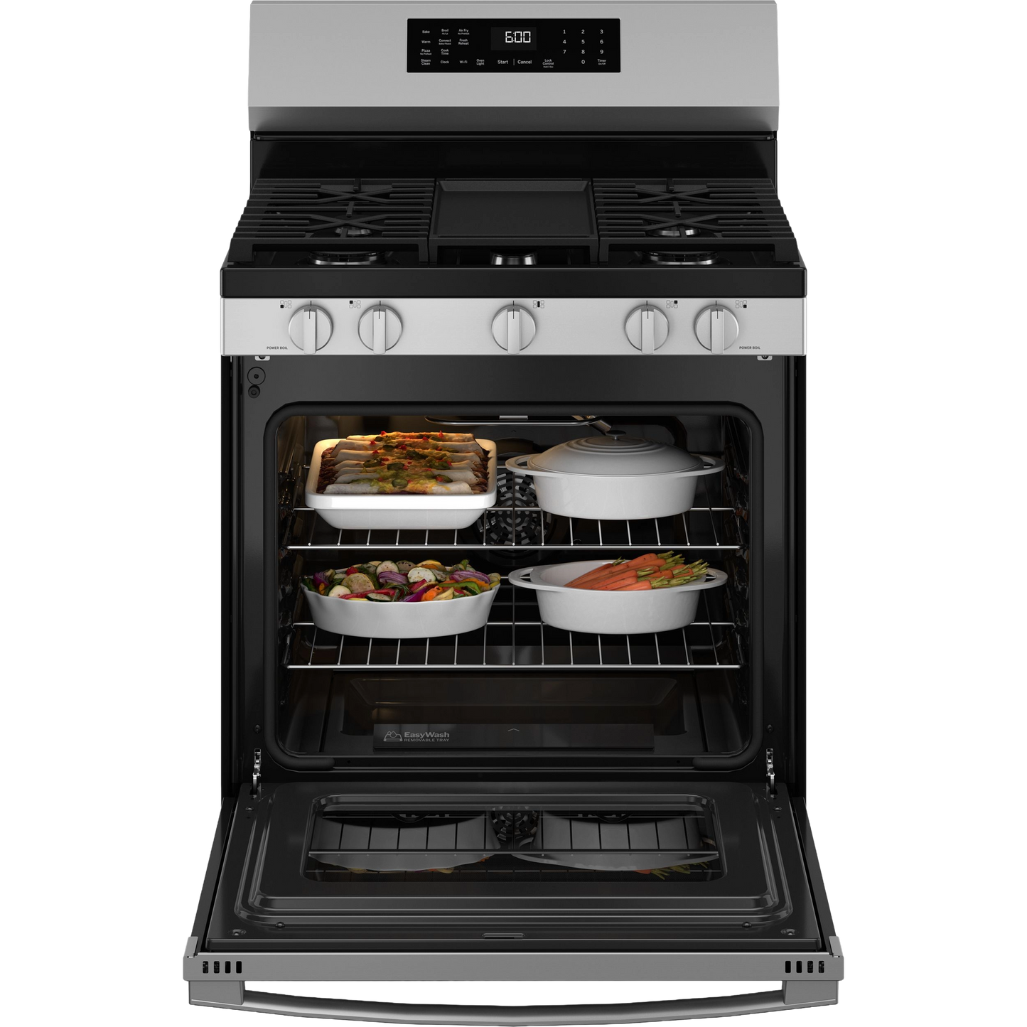 GE® 30" Free-Standing Gas Convection Range with No Preheat Air Fry and EasyWash™ Oven Tray