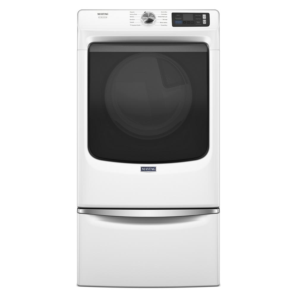 White front-load electric dryer with large dark glass door and digital control panel from electric dryers collection