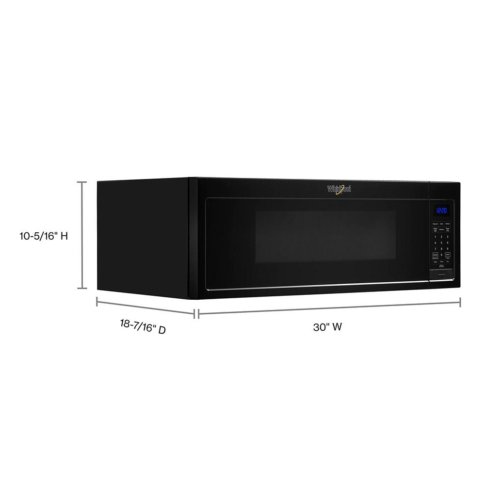 Black low profile microwave hood combination with digital keypad and blue LED display for kitchen appliances collection