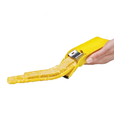 Yellow kitchen corn peeler stripping kernels neatly onto white surface for easy food preparation under $50