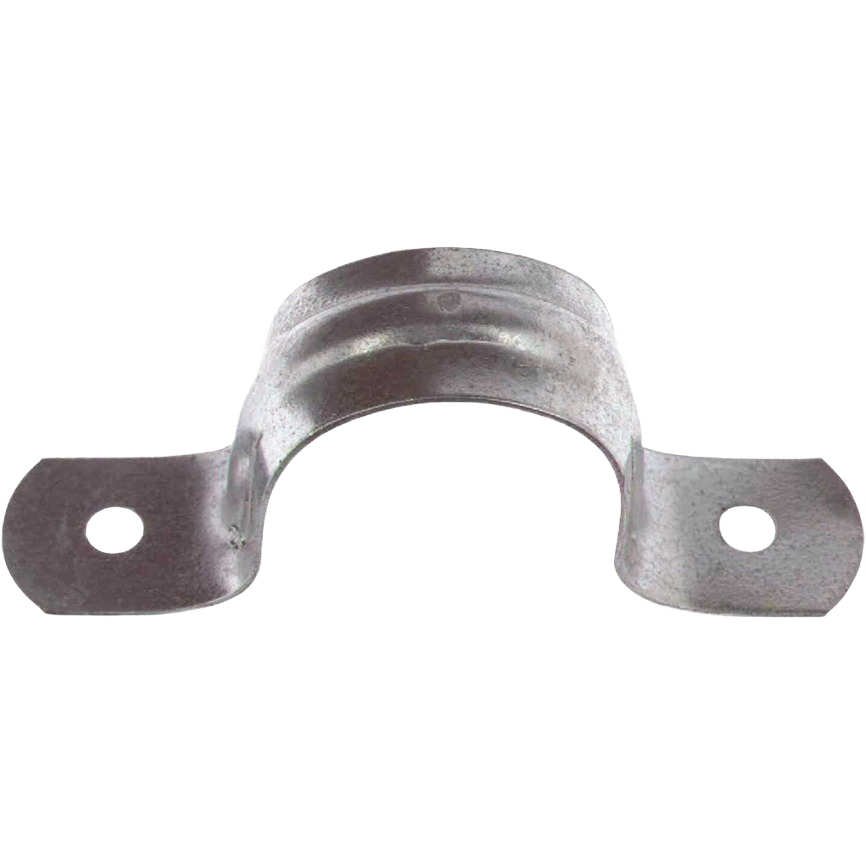 Metal conduit strap with two mounting holes for securing rigid or intermediate conduit in home improvement projects