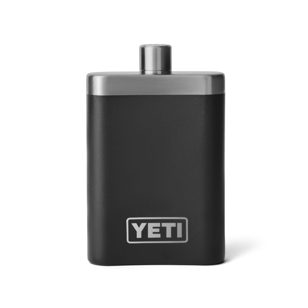 Black and silver durable flask with YETI logo, designed for drinkware and kitchenware collections under $100