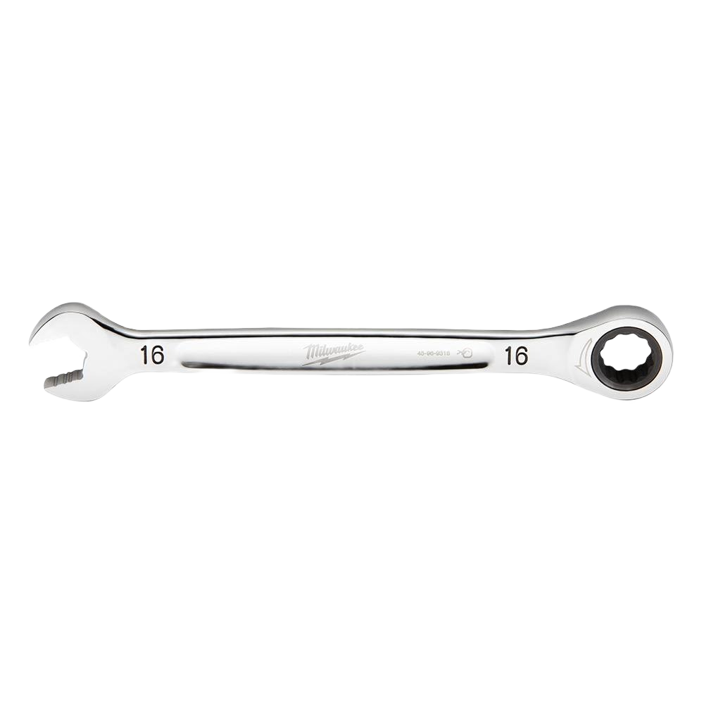Polished metric ratcheting combination wrench with 16-mm size for precision tools and home improvement tasks