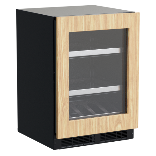 Built-in beverage center with wood frame glass door, adjustable glass shelves, and reversible hinge from Appliances collection