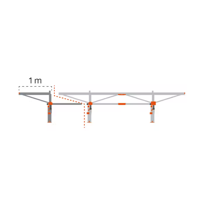 Gray and orange log mill extension components with support legs designed for woodworking and home improvement tasks