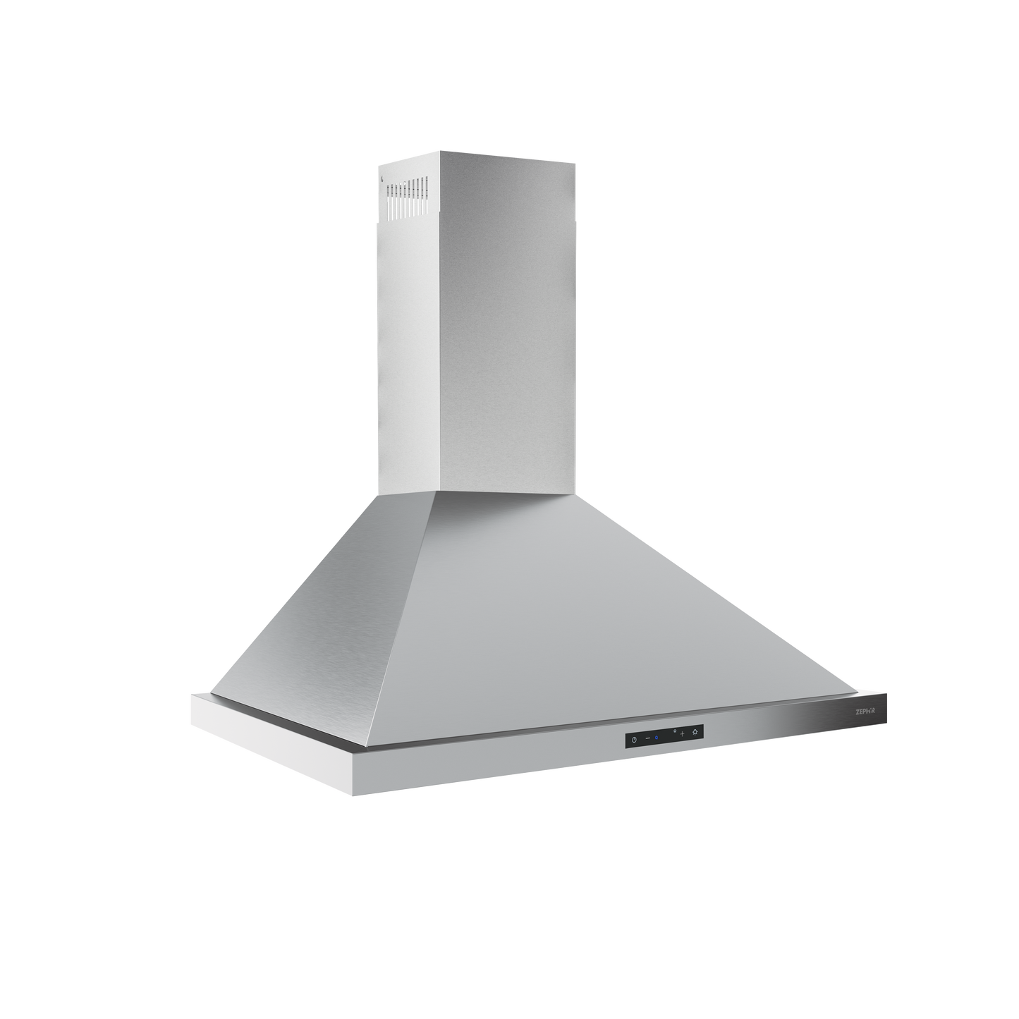 Stainless steel chimney hood with LED control panel and powerful 600-CFM blower from Over the Range Hoods collection