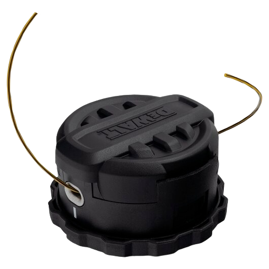 Black DEWALT QUICKLOAD™ spool head with pre-wound trimmer line for outdoor power equipment and lawn tools collections