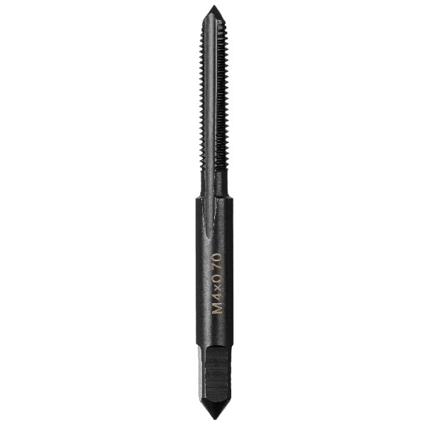Black metal straight flute plug tap with laser-etched size marking, part of Milwaukee drill bits and tool accessories under $50 collection