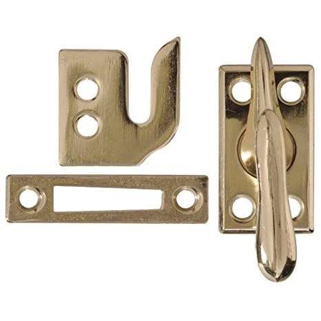 Brass finish casement window latch set with mounting holes for hardware and home improvement projects under $50