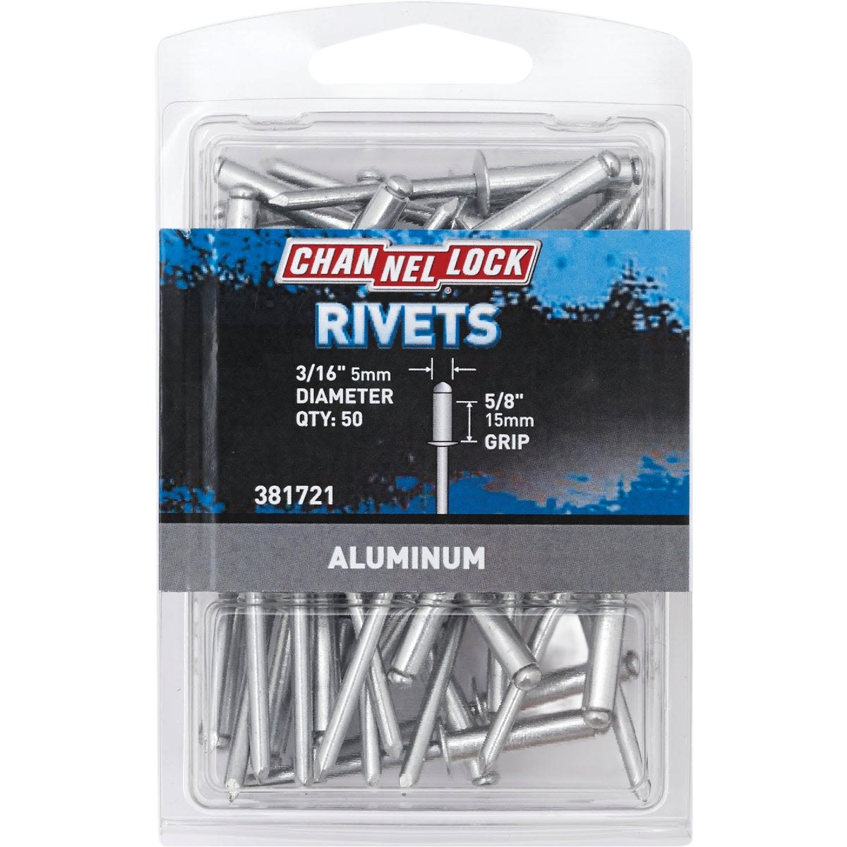 Package of 50 aluminum multi-grip rivets with 3/16 inch diameter and 5/8 inch grip for home improvement tasks