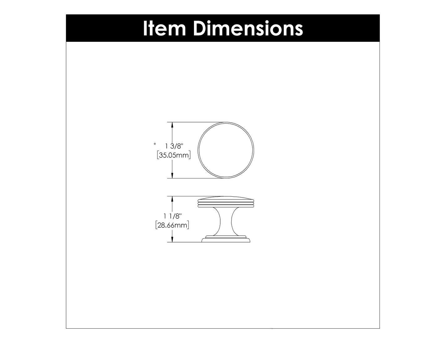 Technical line drawing showing dimensions of a chrome cabinet knob from Hardware and Furniture Accessories under $50 collection