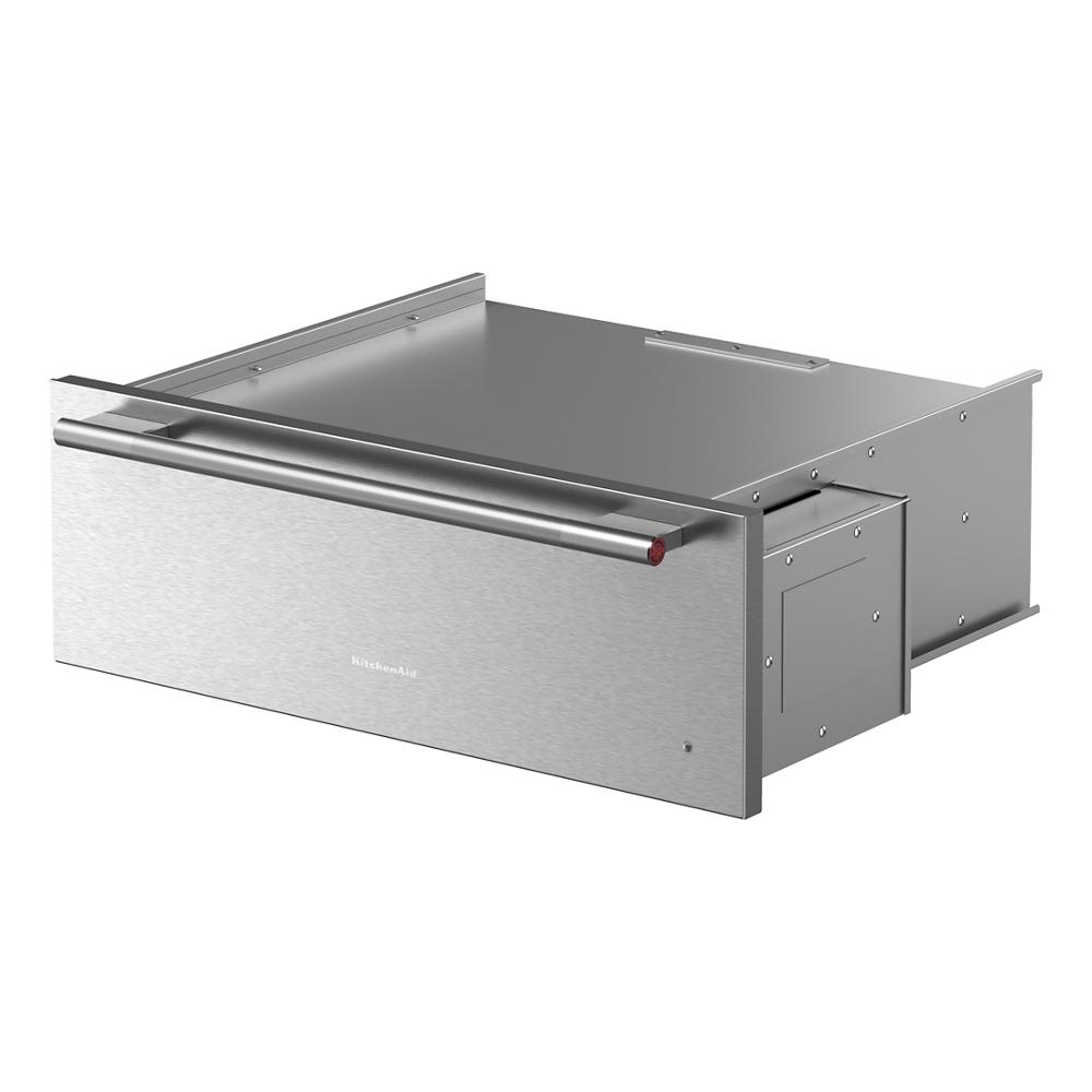 Stainless steel warming drawer with extended handle designed for KitchenAid wall ovens in Appliances collection