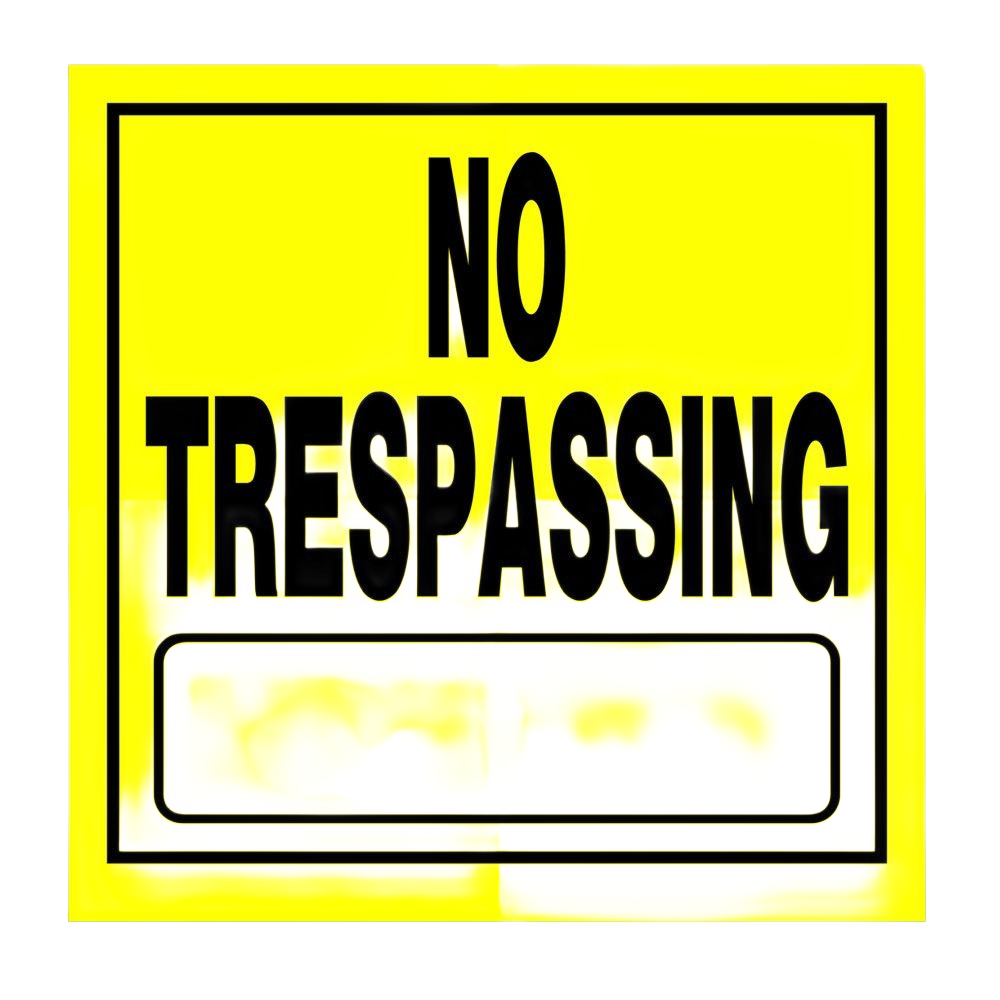 Yellow no trespassing sign with bold black text, durable plastic for home improvement and hardware use