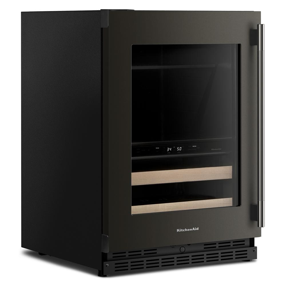 4.8 Cu. Ft. 24-Inch Beverage Center with Left Door Swing and 14-Wine Bottle Capacity with Wood-Front Racks in Black Ore