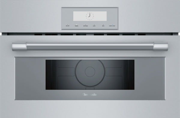 Stainless steel built-in microwave with digital clock, glass touch controls, and 10 power levels in Microwaves collection